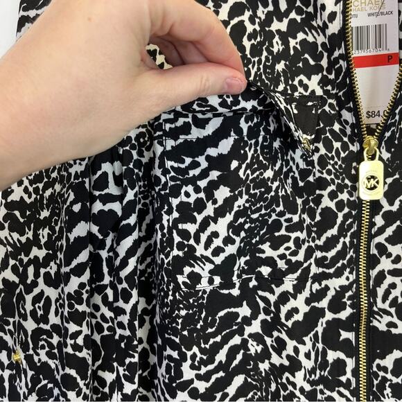 Michael Kors Animal Print Zip Front top black white - P (2) - Picture 6 of 12